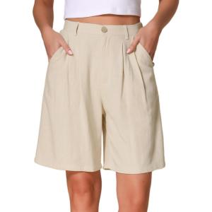imageAllegra K Bermuda Shorts for Womens High Waisted Linen Wide Leg Elastic Waist Dressy Casual Summer ShortsApricot