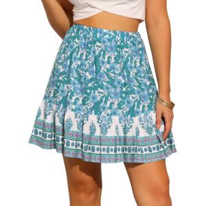 imageAllegra K Floral Skirts for Womens Pleated Flared ALine High Elastic Waist Casual Short Mini Boho SkirtBlue
