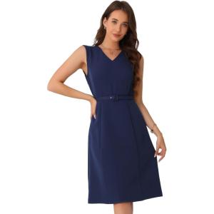 imageAllegra K Work Professional Dresses for Womens Sleeveless ALine DressDark Blue