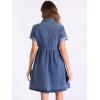imageAllegra K Denim Dress for Womens Casual Short Sleeve Button Down Babydoll Jean Shirt Dress with PocketsBlue