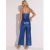 imageAllegra K Glitter V Neck Jumpsuit for Womens Sleeveless Spaghetti Strap Cami Romper Jumpsuits Party Clubwear BodysuitBlue