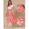 imageAllegra K Midi Floral Skirt for Womens Elastic High Waist Asymmetrical Hem SkirtPink