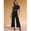 imageAllegra K One Piece Outfits for Womens Casual Crewneck Mesh Sheer Wide Leg JumpsuitBlack