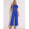 imageAllegra K One Piece Outfits for Womens Casual Crewneck Mesh Sheer Wide Leg JumpsuitRoyal Blue