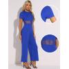 imageAllegra K One Piece Outfits for Womens Casual Crewneck Mesh Sheer Wide Leg JumpsuitRoyal Blue