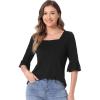 imageAllegra K 34 Bell Sleeve Tops for Womens Summer Dressy Casual Square Neck Blouse ShirtBlack