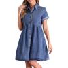 imageAllegra K Denim Dress for Womens Casual Short Sleeve Button Down Babydoll Jean Shirt Dress with PocketsBlue