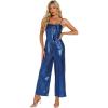 imageAllegra K Glitter V Neck Jumpsuit for Womens Sleeveless Spaghetti Strap Cami Romper Jumpsuits Party Clubwear BodysuitBlue