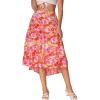 imageAllegra K Midi Floral Skirt for Womens Elastic High Waist Asymmetrical Hem SkirtPink