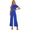 imageAllegra K One Piece Outfits for Womens Casual Crewneck Mesh Sheer Wide Leg JumpsuitRoyal Blue