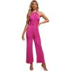 imageAllegra K Party Jumpsuit for Womens Halter Neck Sleeveless High Waist Wide Legs RompersHot Pink