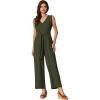 imageAllegra K Wide Leg Jumpsuit for Womens V Neck Casual Sleeveless RomperArmy Green