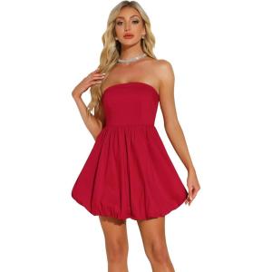 imageAllegra K Strapless Tube Dress for Womens Sleeveless Off Shoulder Flared Party Mini Short DressRed