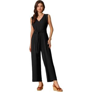 imageAllegra K Wide Leg Jumpsuit for Womens V Neck Casual Sleeveless RomperBlack