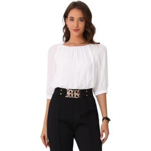 imageAllegra K Work Shirts for Womens Office Short Sleeve Crew Neck Dressy Casual TopsWhite