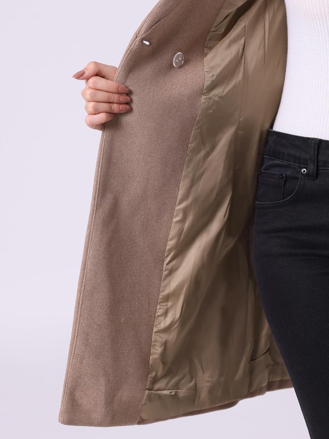 imageAllegra K Winter Belted Coat for Womens Stand Collar Buttoned Outwear MidLong Work OvercoatDark Beige