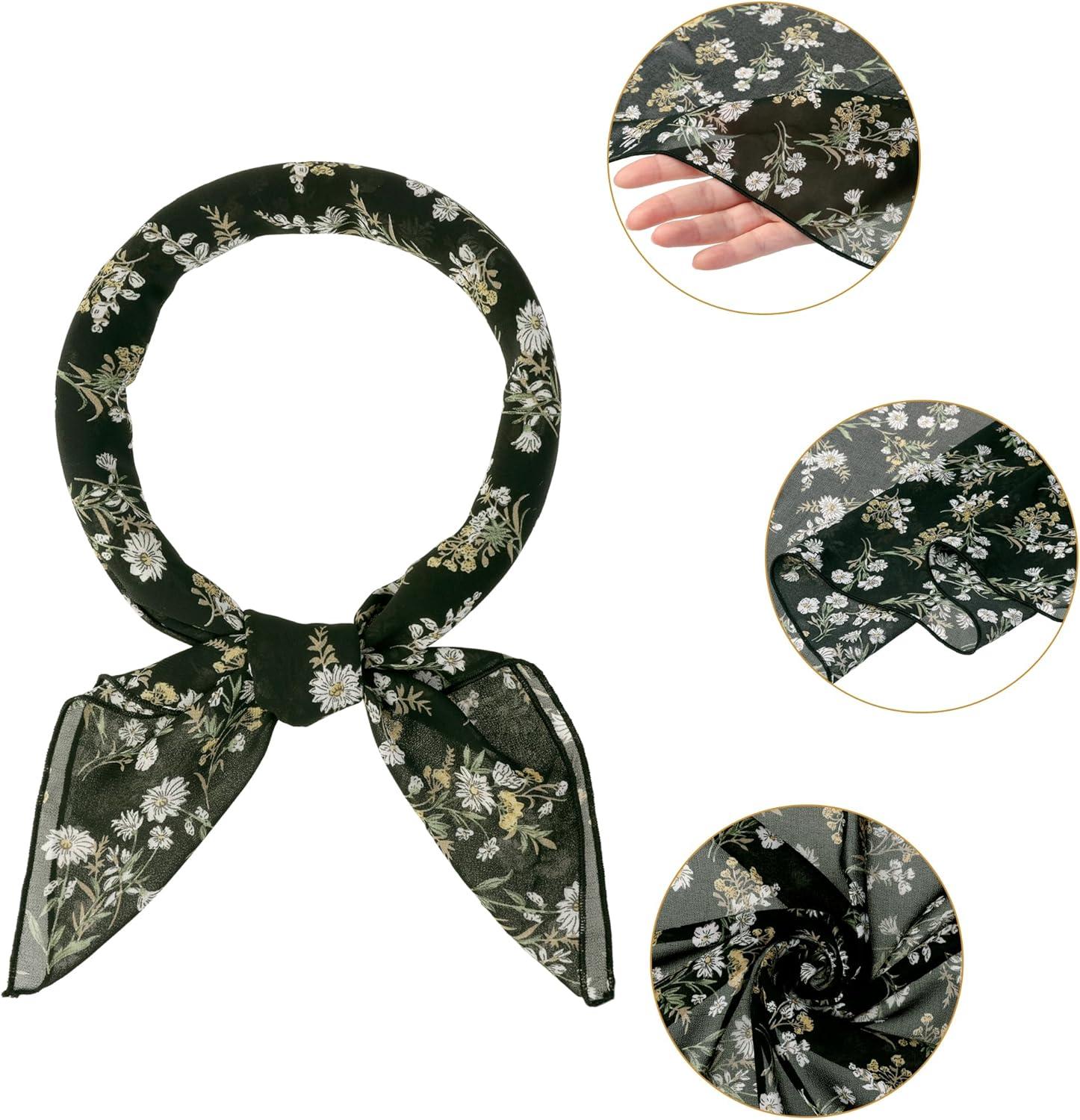 imageAllegra K Women Chiffon Scarves  276quot X276quot  Floral Print Square Kerchief Neck Scarf NeckerchiefBlack