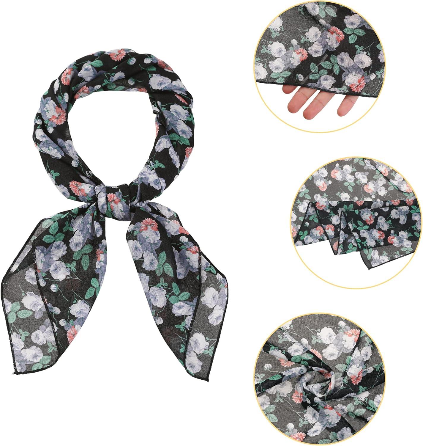 imageAllegra K Women Chiffon Scarves  276quot X276quot  Floral Print Square Kerchief Neck Scarf NeckerchiefBlack White Gray