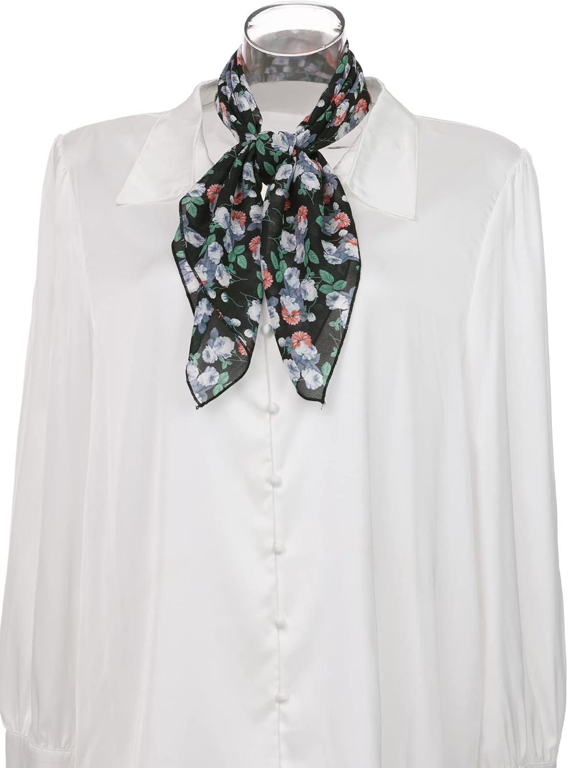 imageAllegra K Women Chiffon Scarves  276quot X276quot  Floral Print Square Kerchief Neck Scarf NeckerchiefBlack White Gray