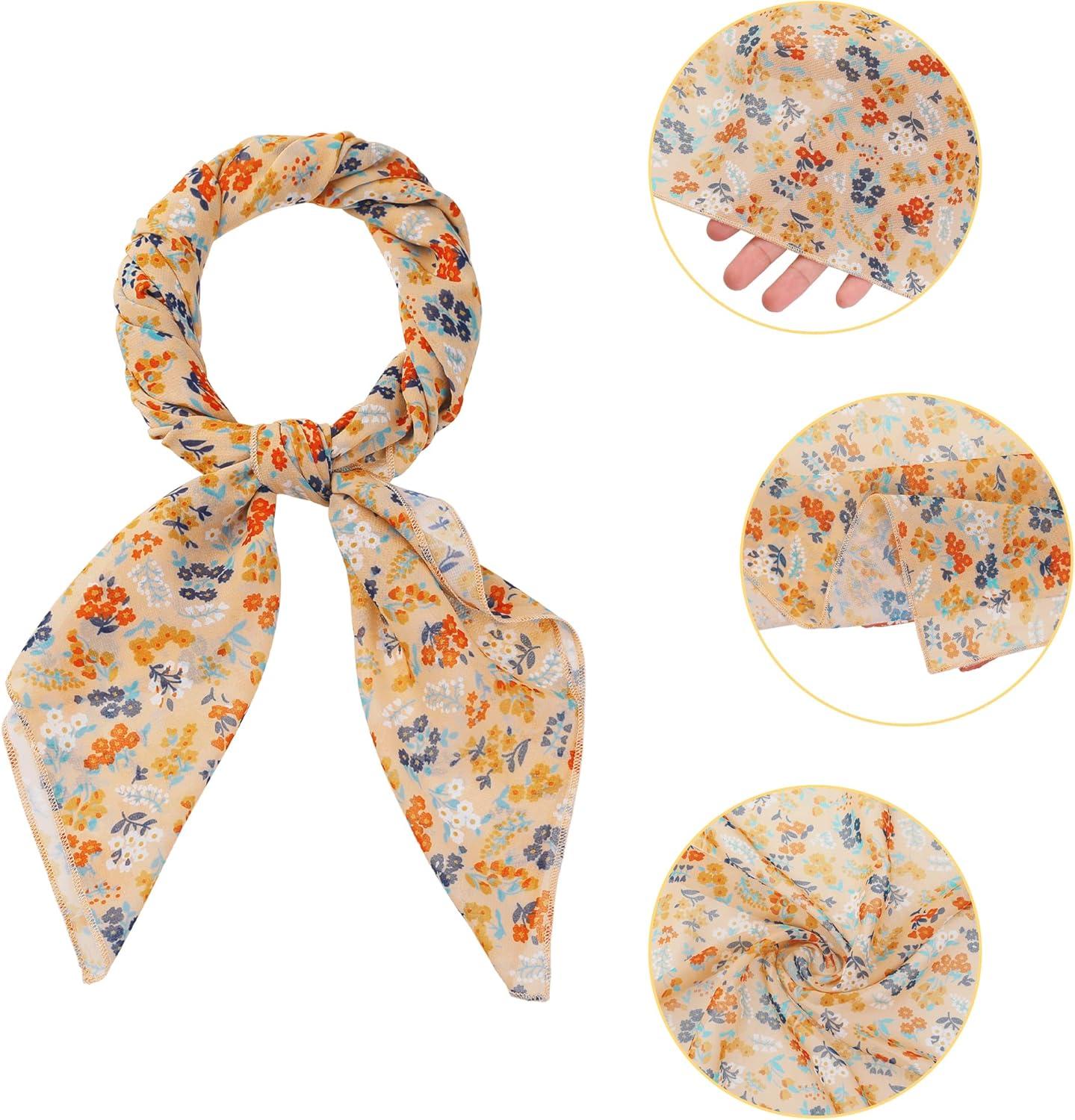imageAllegra K Women Chiffon Scarves  276quot X276quot  Floral Print Square Kerchief Neck Scarf NeckerchiefLight Orange