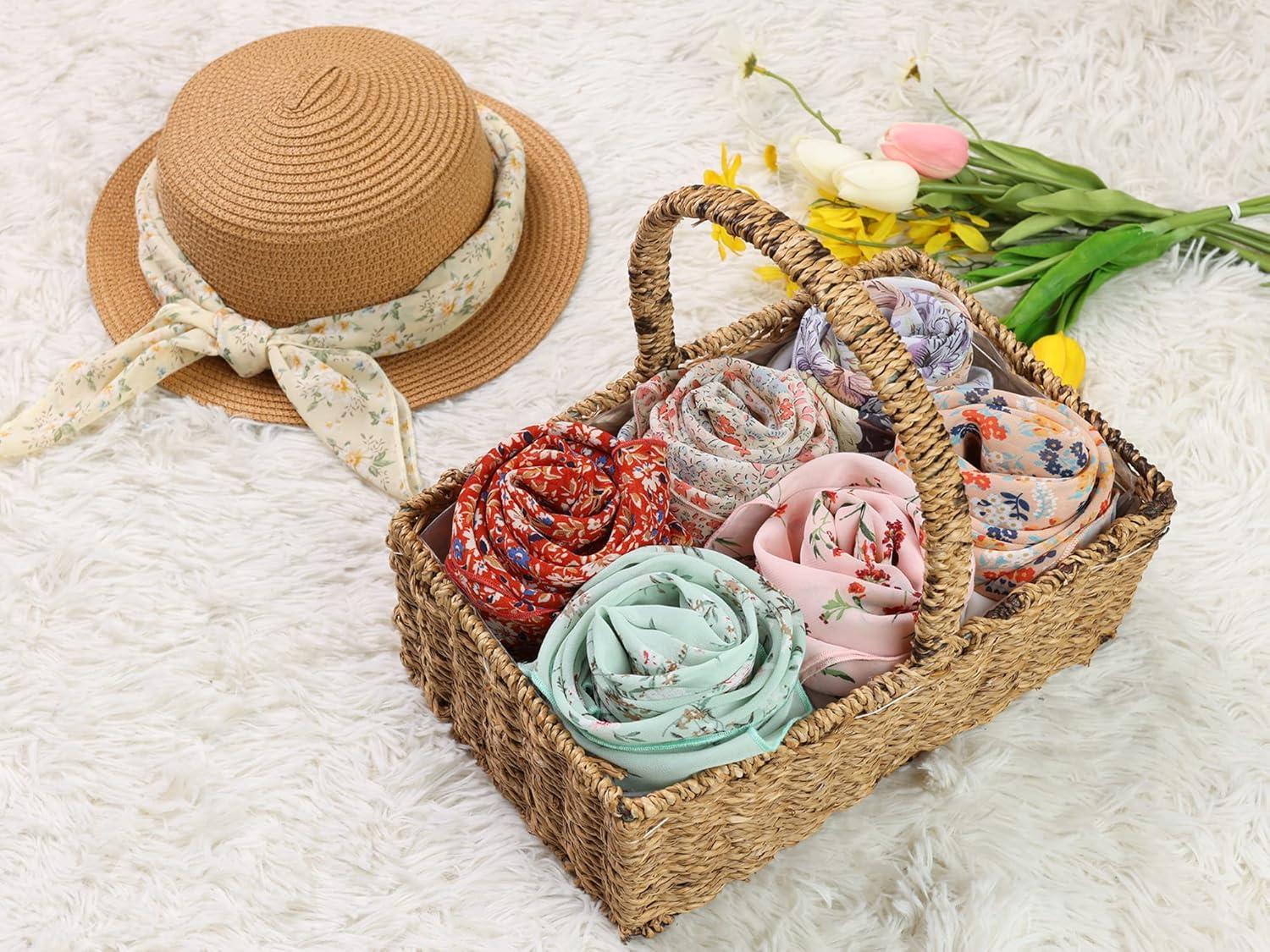 imageAllegra K Women Chiffon Scarves  276quot X276quot  Floral Print Square Kerchief Neck Scarf NeckerchiefLight Orange