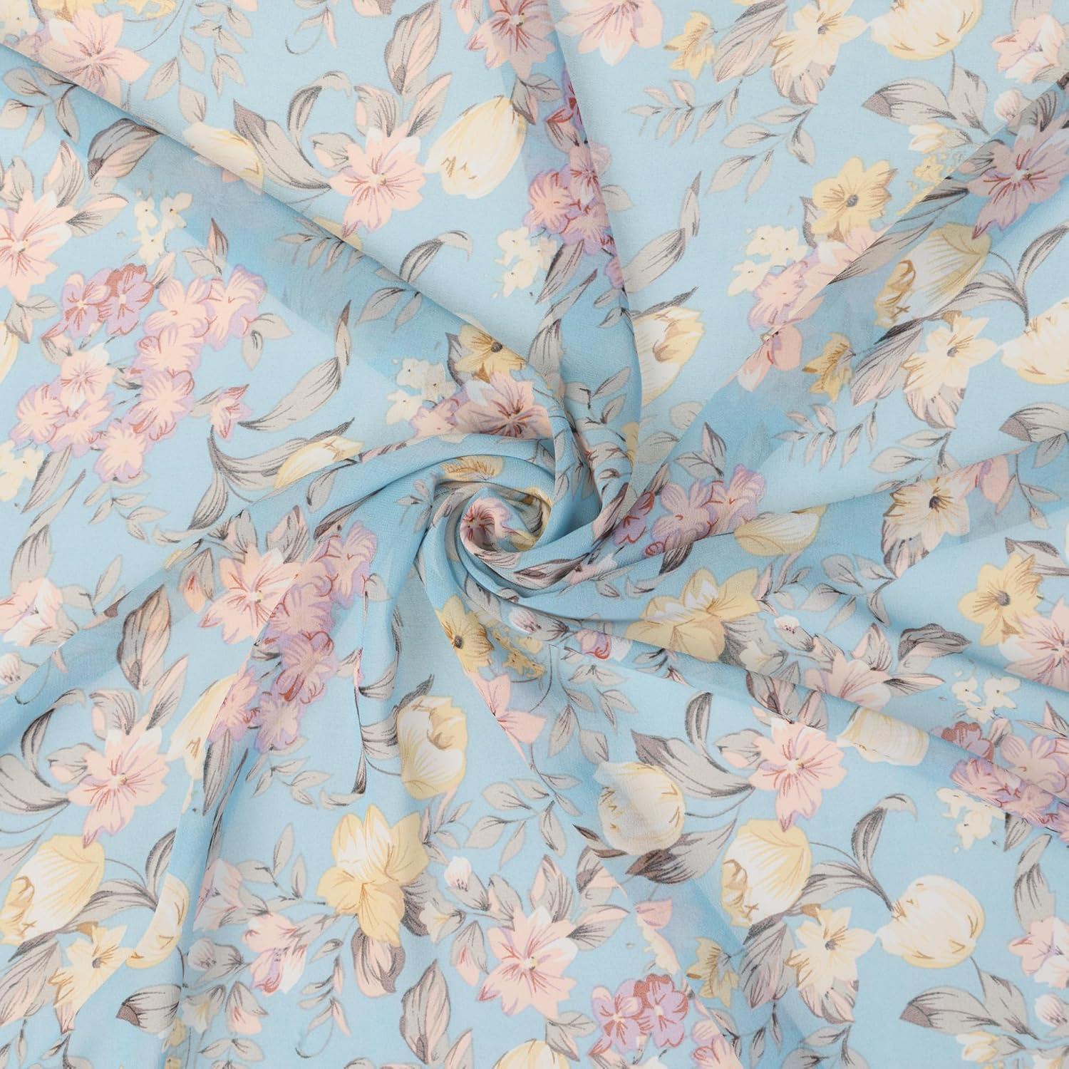 imageAllegra K Women Chiffon Scarves  276quot X276quot  Floral Print Square Kerchief Neck Scarf NeckerchiefLight Sky Blue