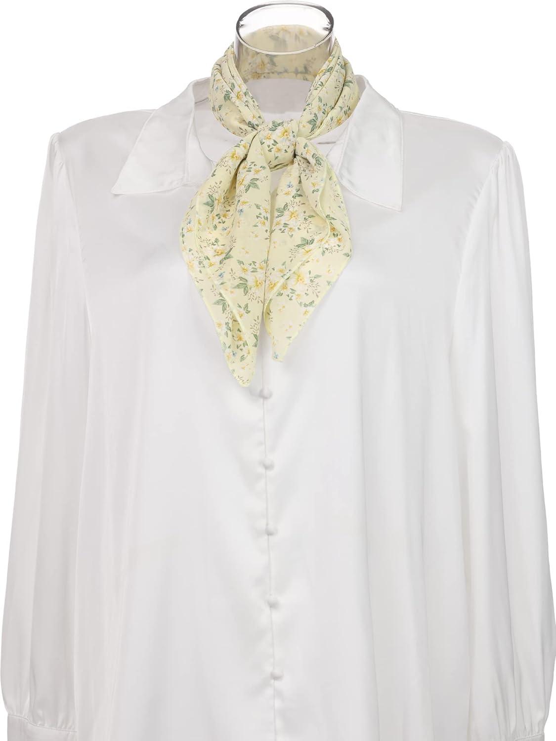 imageAllegra K Women Chiffon Scarves  276quot X276quot  Floral Print Square Kerchief Neck Scarf NeckerchiefLight Yellow