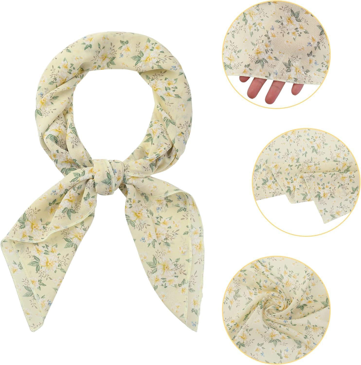 imageAllegra K Women Chiffon Scarves  276quot X276quot  Floral Print Square Kerchief Neck Scarf NeckerchiefLight Yellow