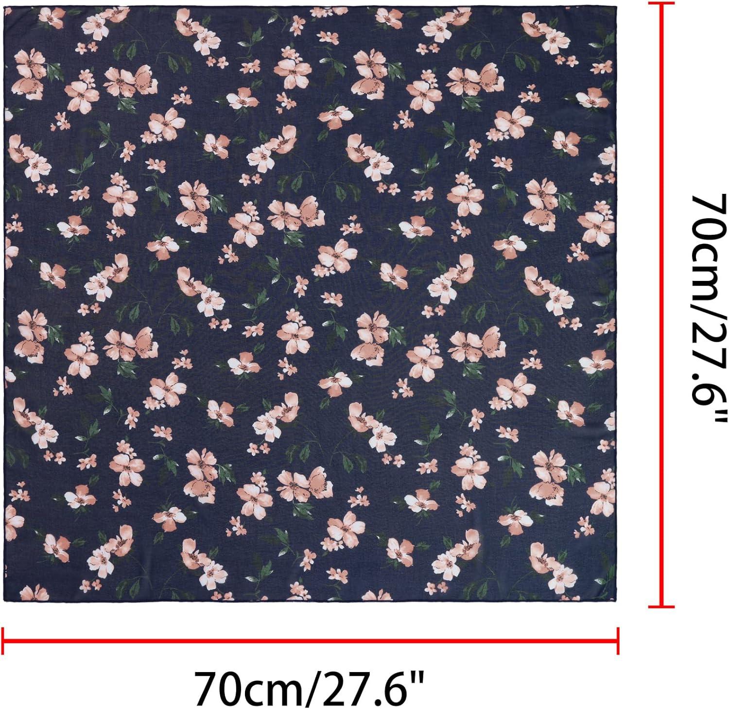 imageAllegra K Women Chiffon Scarves  276quot X276quot  Floral Print Square Kerchief Neck Scarf NeckerchiefNavy Blue