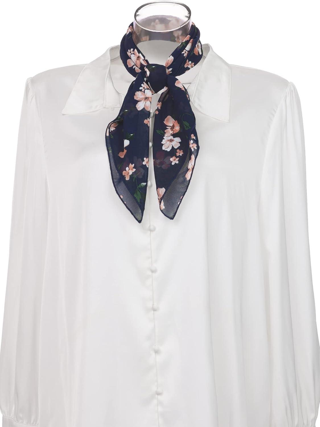 imageAllegra K Women Chiffon Scarves  276quot X276quot  Floral Print Square Kerchief Neck Scarf NeckerchiefNavy Blue
