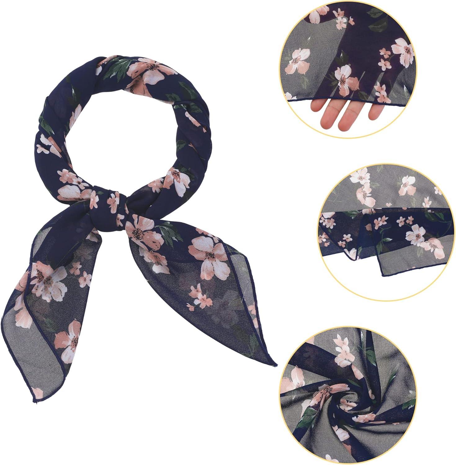 imageAllegra K Women Chiffon Scarves  276quot X276quot  Floral Print Square Kerchief Neck Scarf NeckerchiefNavy Blue