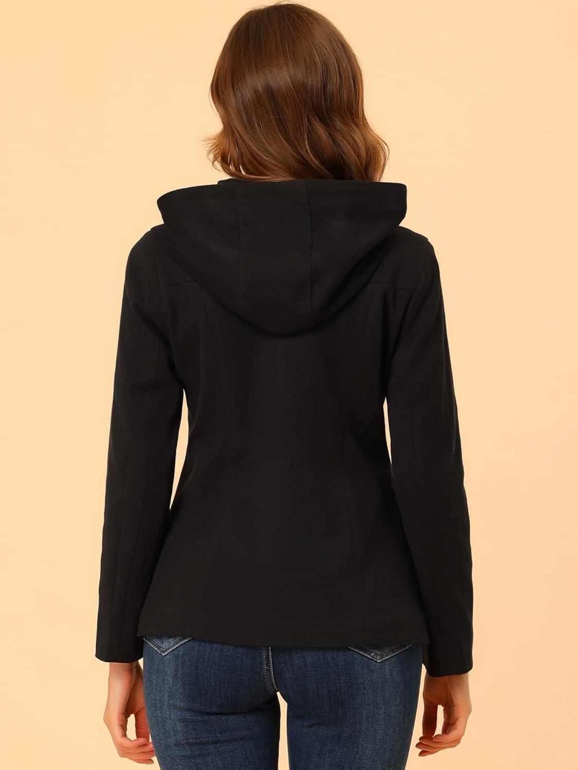 imageAllegra K Womens Casual Winter Outwear Hooded Button Peacoat Toggle Duffle CoatBlack