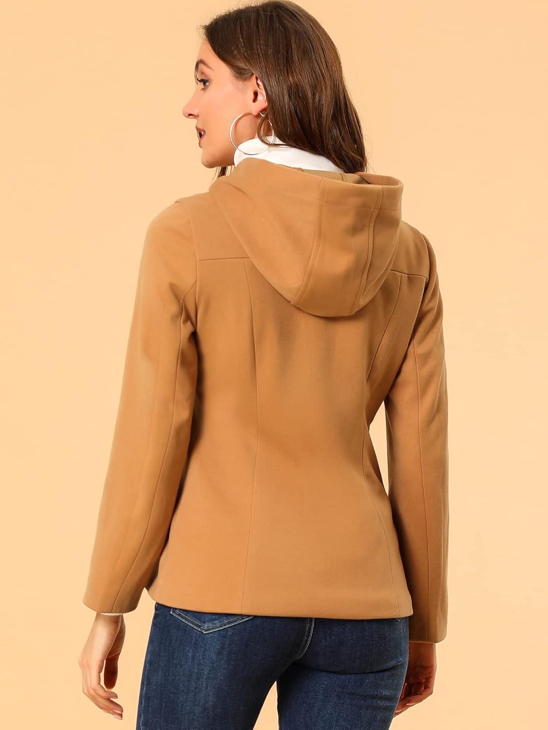 imageAllegra K Womens Casual Winter Outwear Hooded Button Peacoat Toggle Duffle CoatBrown