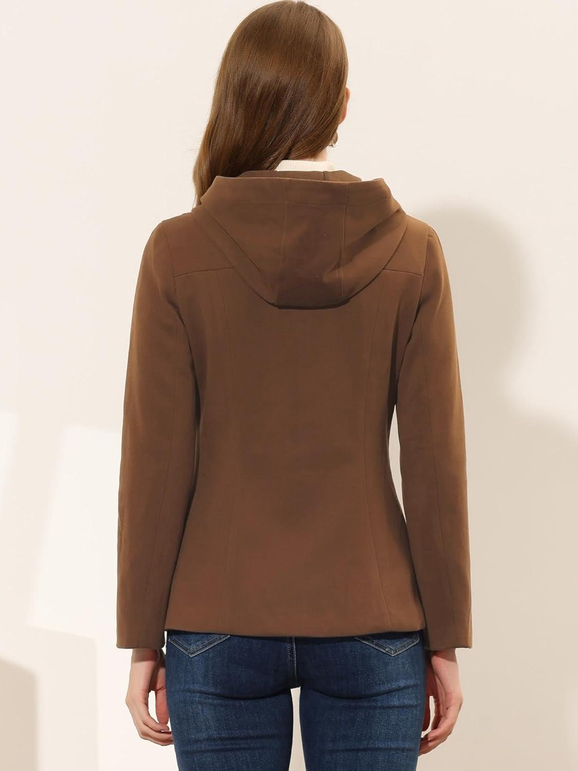 imageAllegra K Womens Casual Winter Outwear Hooded Button Peacoat Toggle Duffle CoatDark Brown