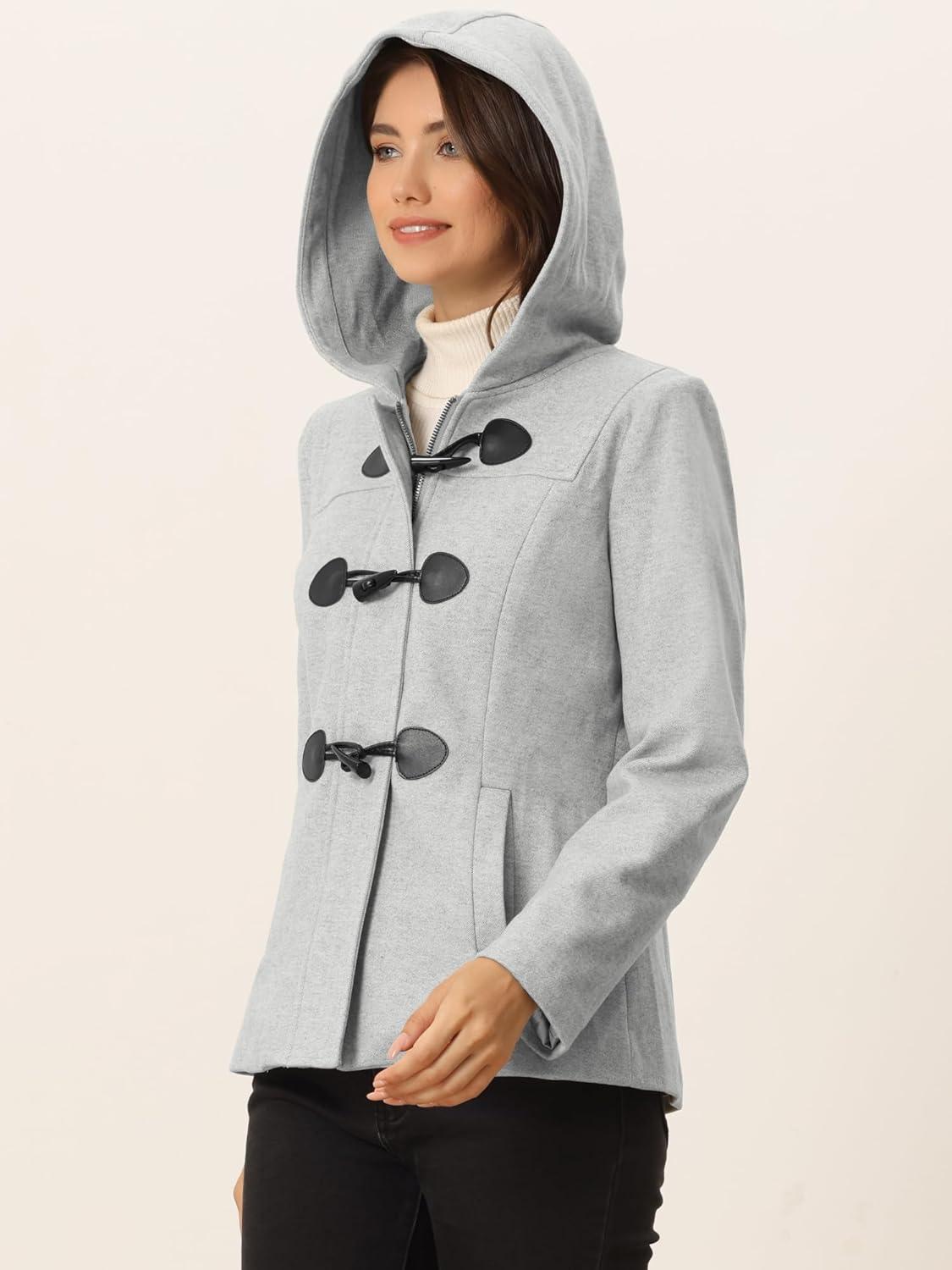 imageAllegra K Womens Casual Winter Outwear Hooded Button Peacoat Toggle Duffle CoatGray
