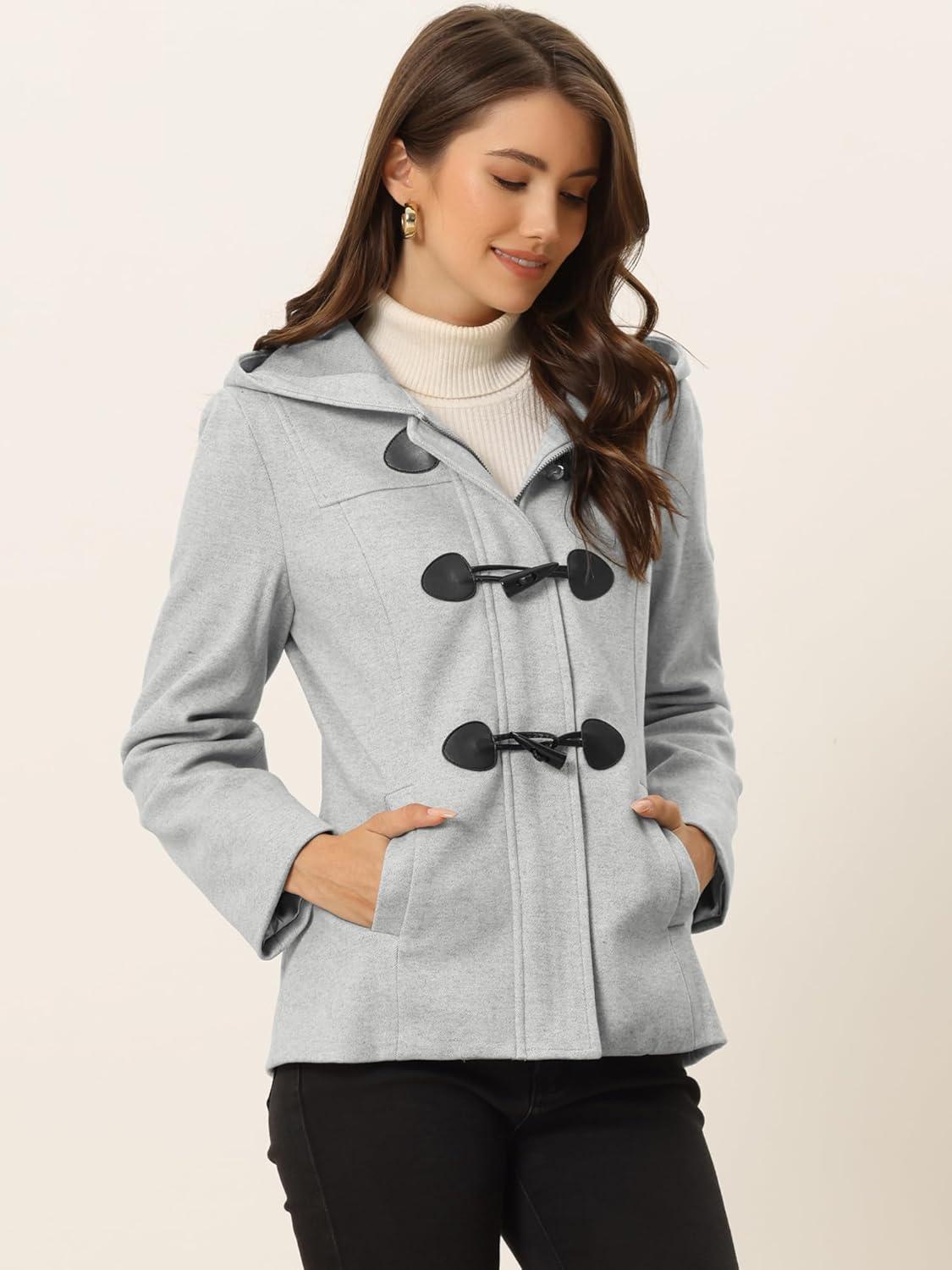 imageAllegra K Womens Casual Winter Outwear Hooded Button Peacoat Toggle Duffle CoatGray