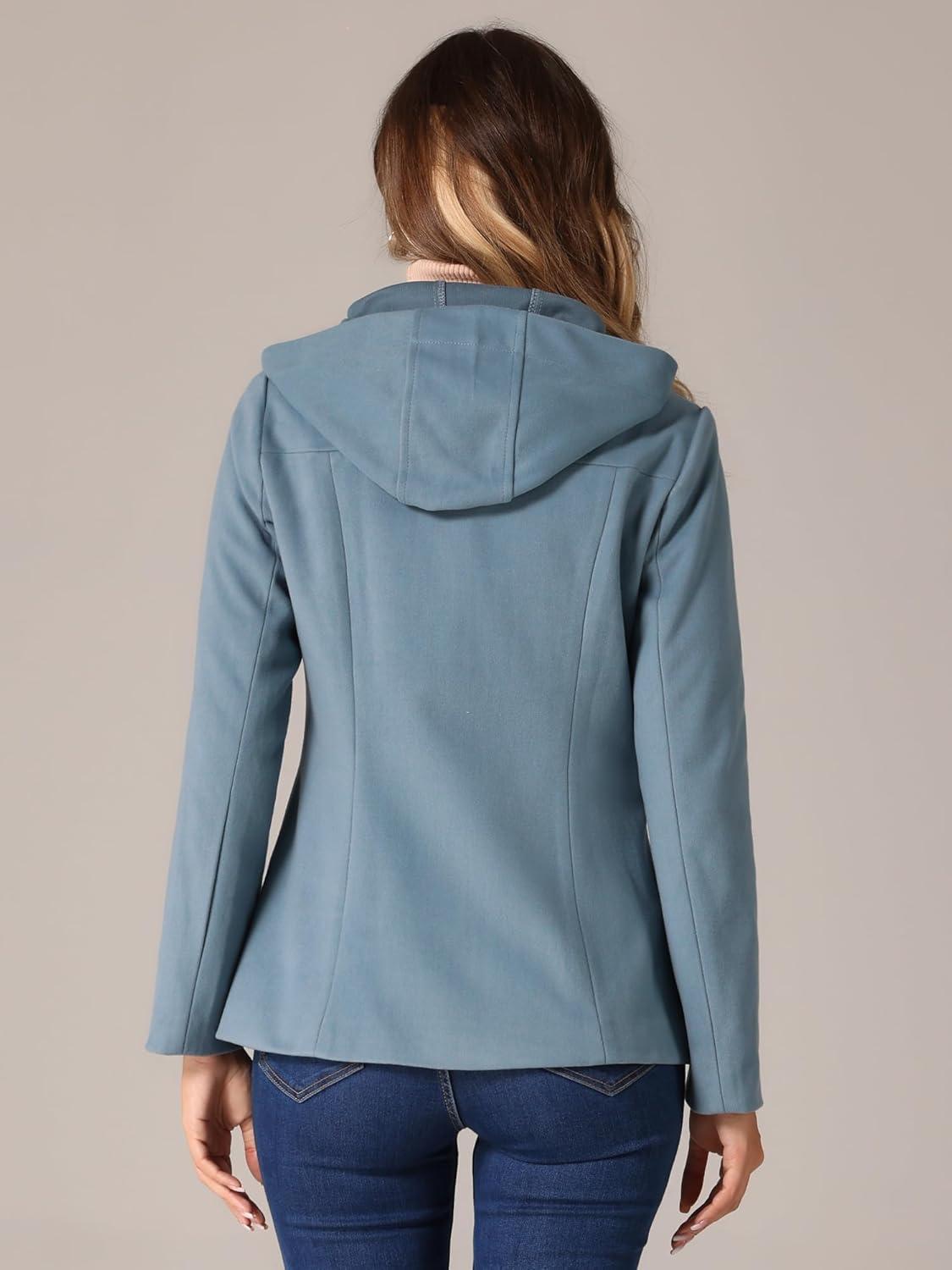 imageAllegra K Womens Casual Winter Outwear Hooded Button Peacoat Toggle Duffle CoatGray Blue