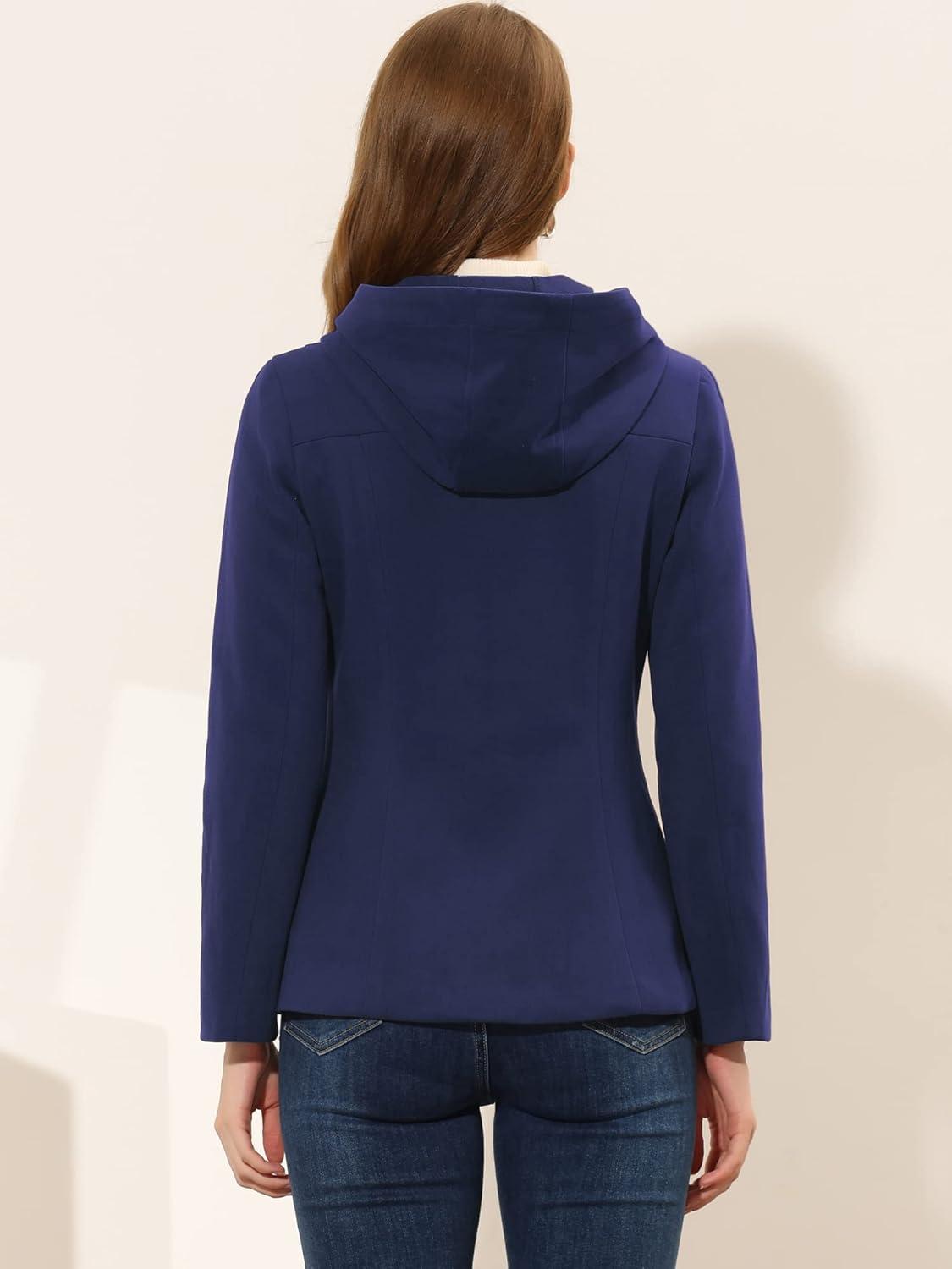 imageAllegra K Womens Casual Winter Outwear Hooded Button Peacoat Toggle Duffle CoatNavy Blue