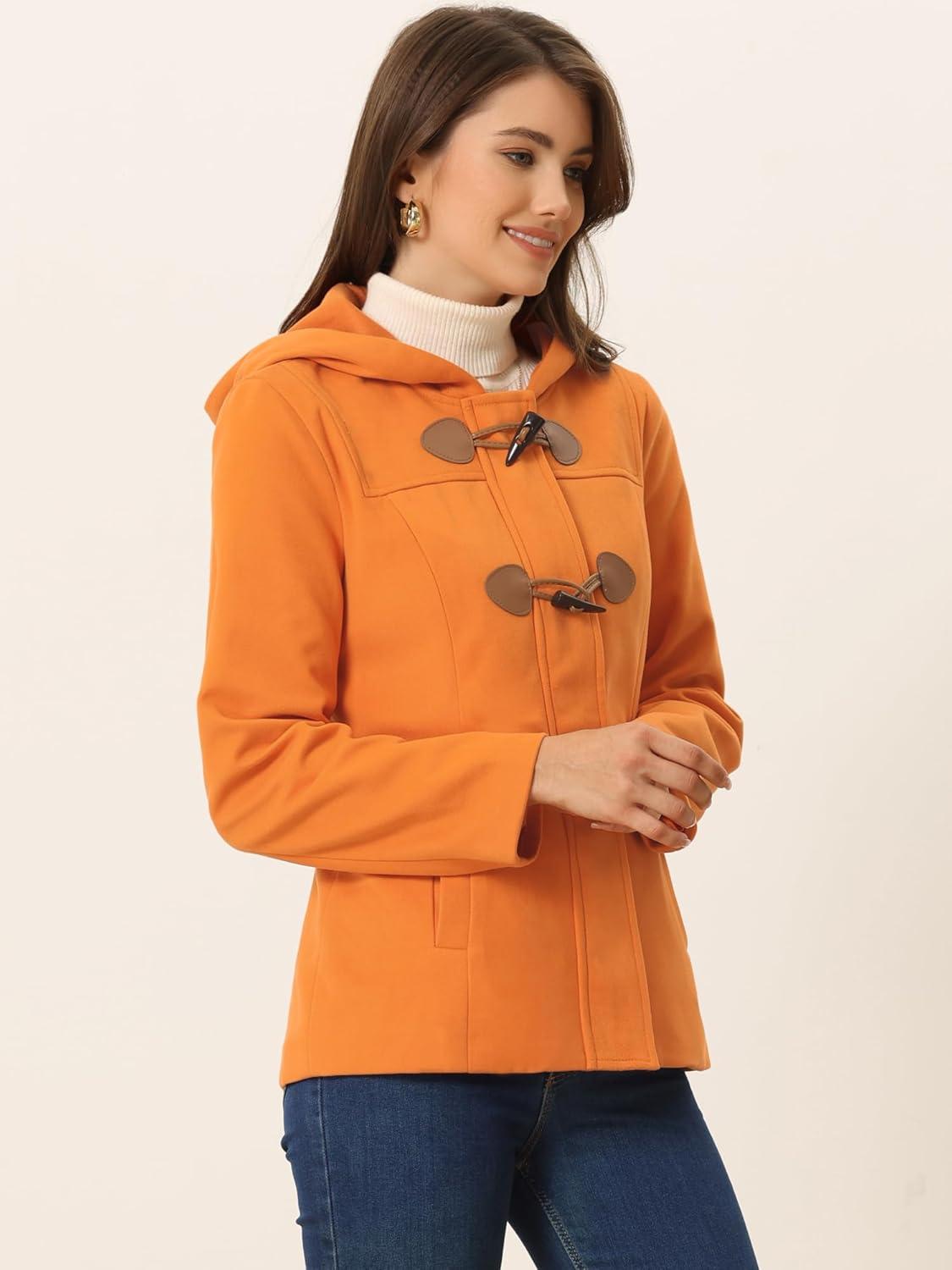 imageAllegra K Womens Casual Winter Outwear Hooded Button Peacoat Toggle Duffle CoatOrange