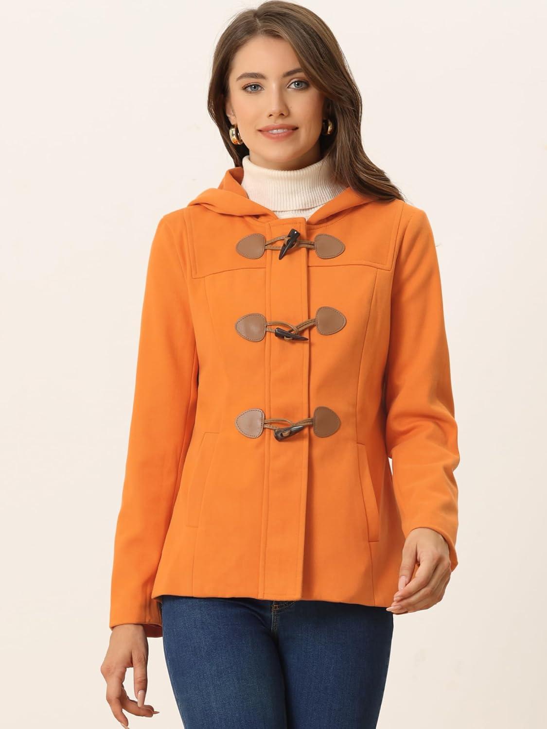 imageAllegra K Womens Casual Winter Outwear Hooded Button Peacoat Toggle Duffle CoatOrange