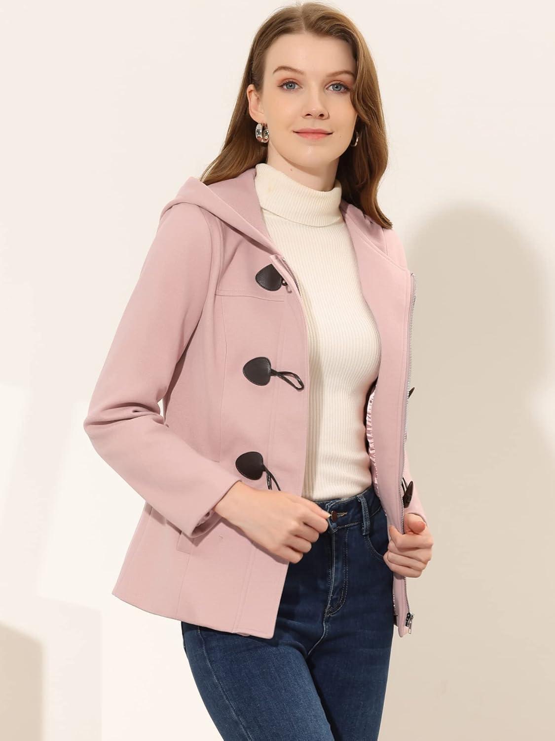 imageAllegra K Womens Casual Winter Outwear Hooded Button Peacoat Toggle Duffle CoatPink