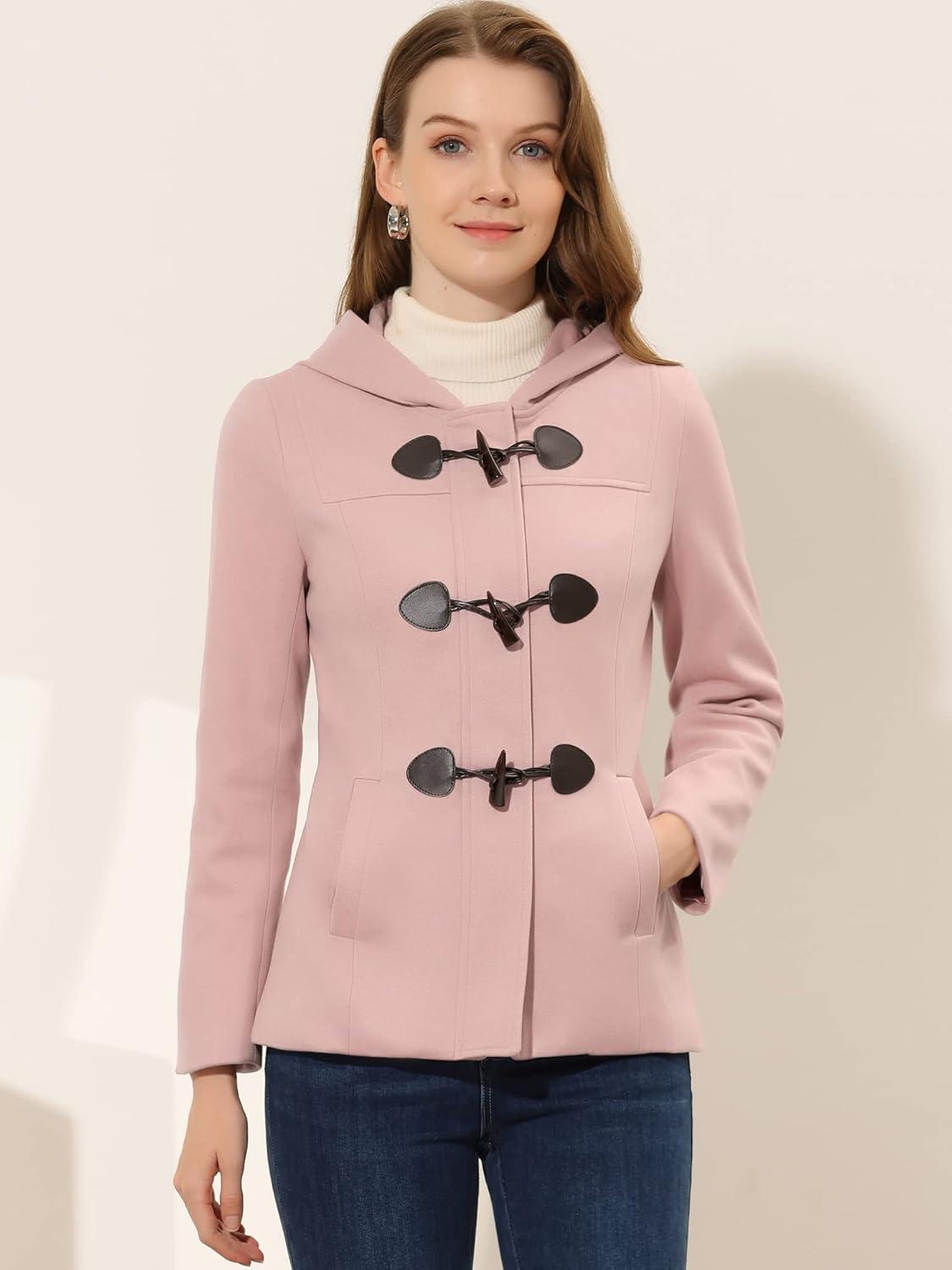 imageAllegra K Womens Casual Winter Outwear Hooded Button Peacoat Toggle Duffle CoatPink