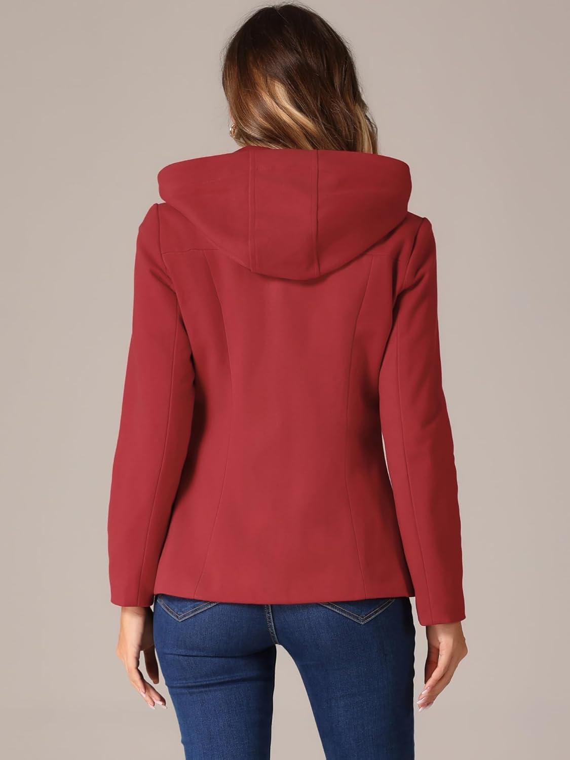 imageAllegra K Womens Casual Winter Outwear Hooded Button Peacoat Toggle Duffle CoatRed