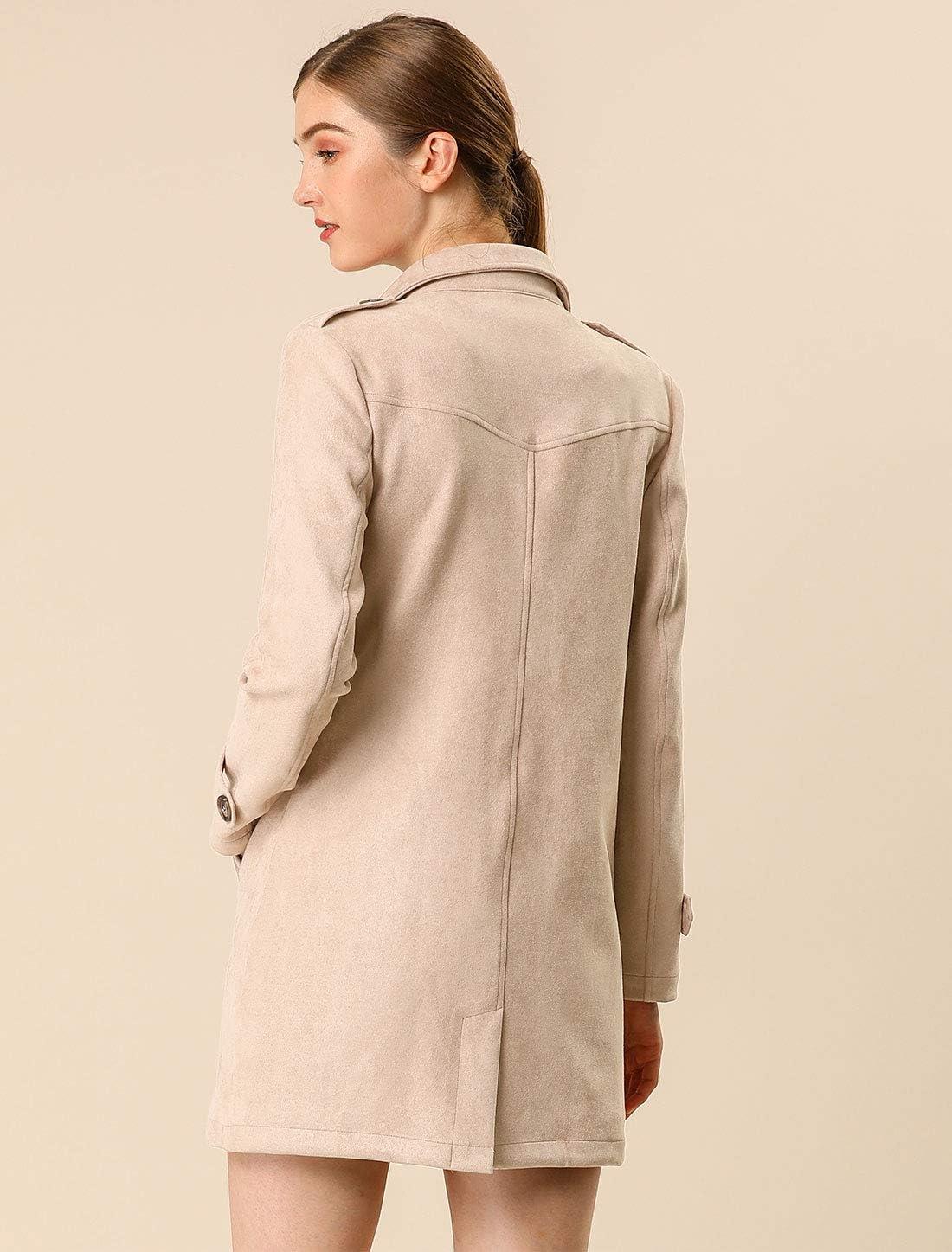 imageAllegra K Womens Faux Suede Trench Coat Notched Lapel Double Breasted Jacket with BeltApricot