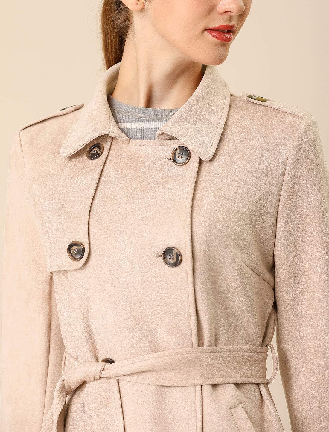 imageAllegra K Womens Faux Suede Trench Coat Notched Lapel Double Breasted Jacket with BeltApricot