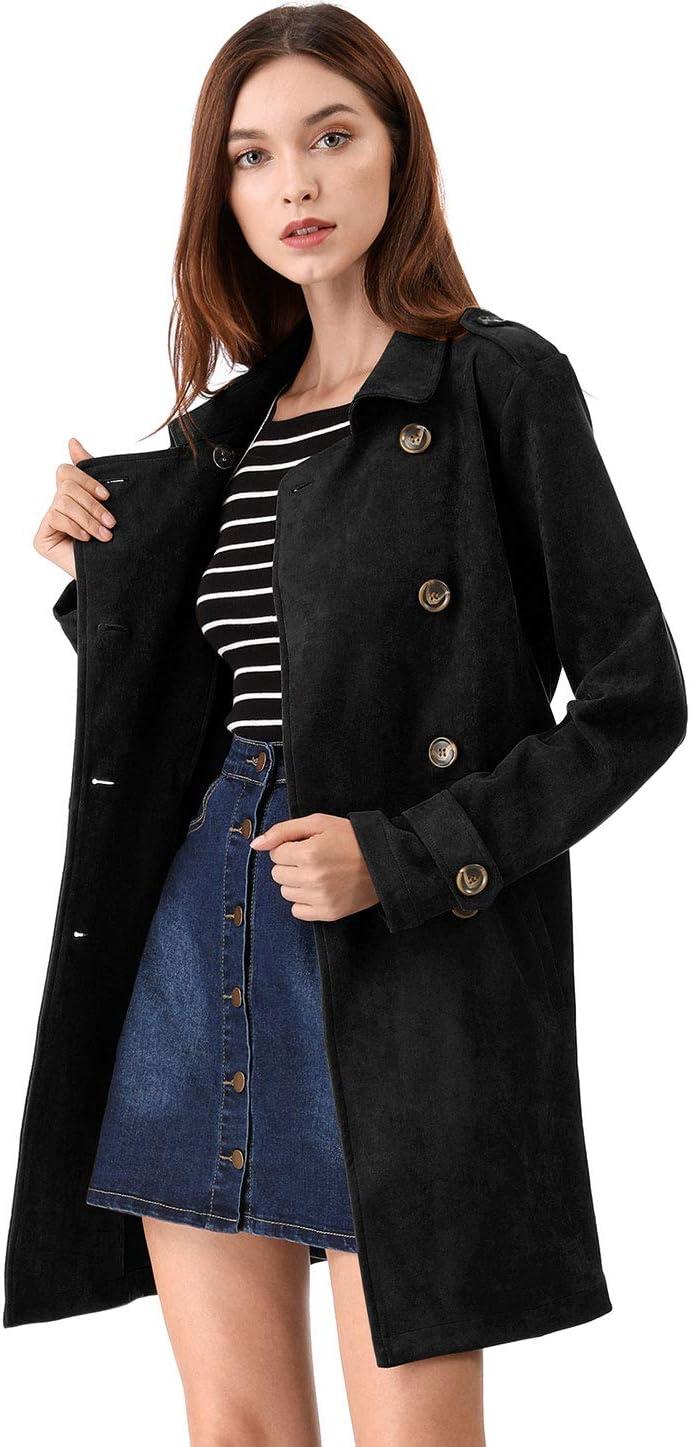imageAllegra K Womens Faux Suede Trench Coat Notched Lapel Double Breasted Jacket with BeltBlack