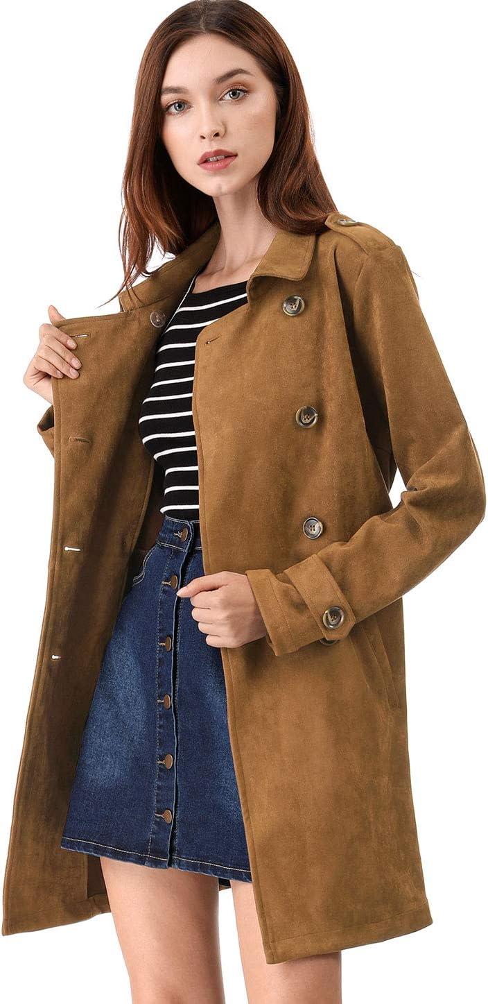 imageAllegra K Womens Faux Suede Trench Coat Notched Lapel Double Breasted Jacket with BeltBrown