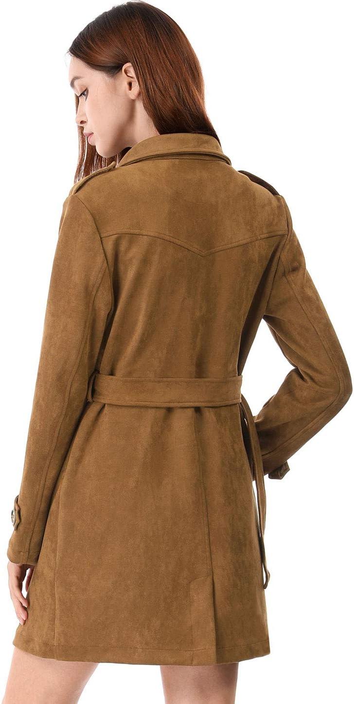imageAllegra K Womens Faux Suede Trench Coat Notched Lapel Double Breasted Jacket with BeltBrown