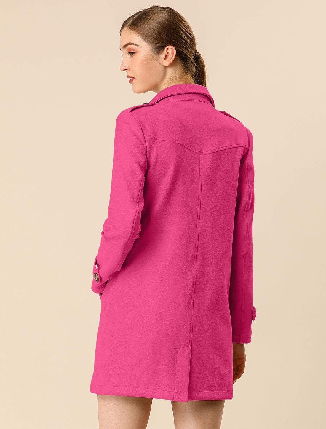 imageAllegra K Womens Faux Suede Trench Coat Notched Lapel Double Breasted Jacket with BeltHot Pink