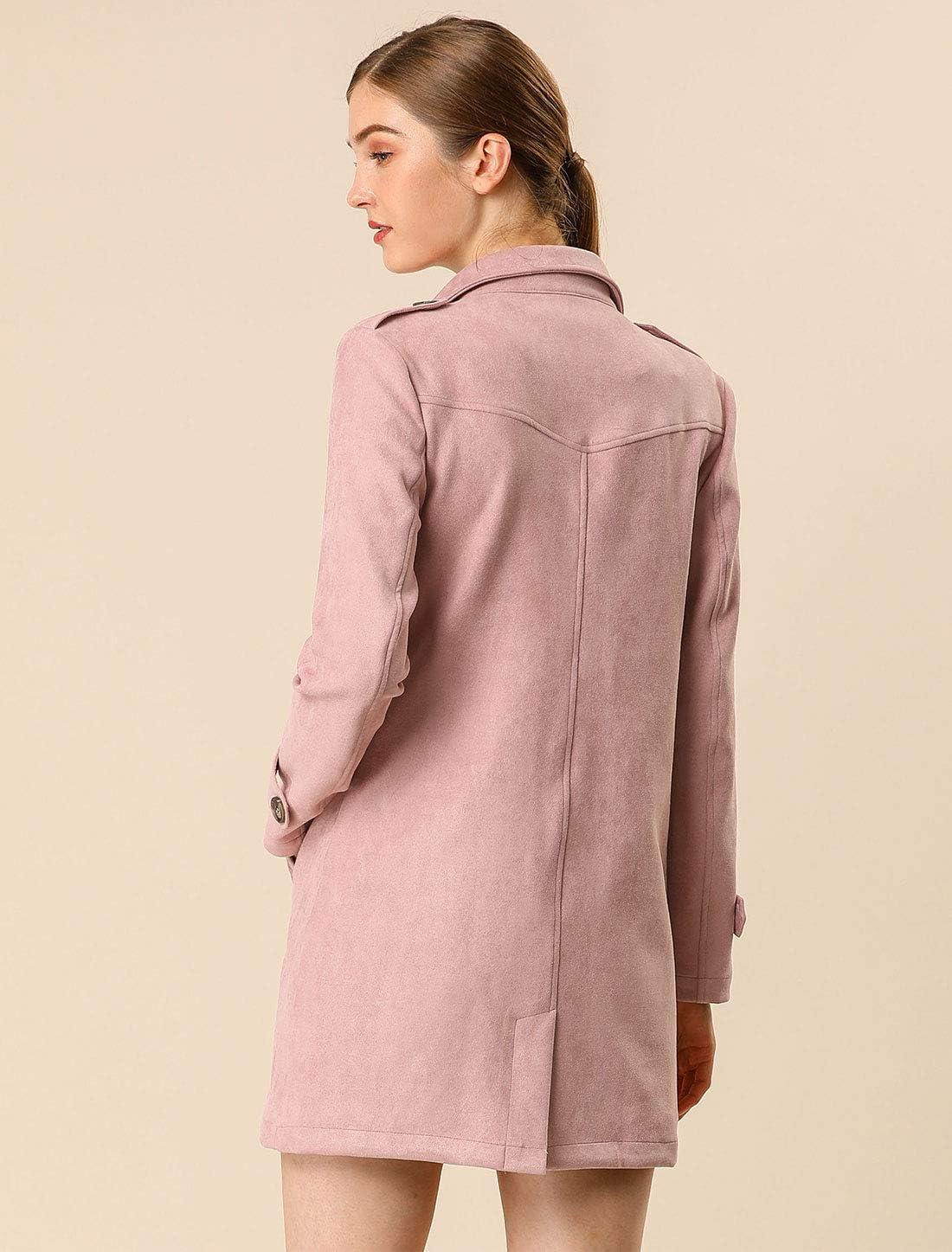 imageAllegra K Womens Faux Suede Trench Coat Notched Lapel Double Breasted Jacket with BeltPink